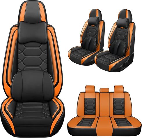 Car Seat Covers Full Set,Car Seat Protector Front Seats,Automotive Leather Car Seat Covers for Cars,Universal Interior Waterproof Seat Covers for Most Cars,Front Seats,Black Orange in Saudi Arabia