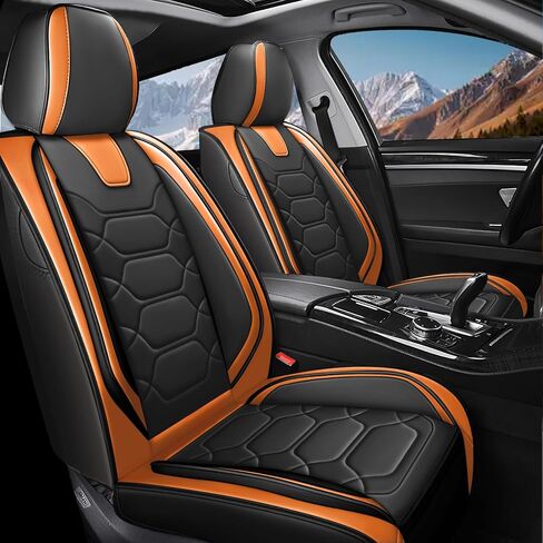 Car Seat Covers Full Set,Car Seat Protector Front Seats,Automotive Leather Car Seat Covers for Cars,Universal Interior Waterproof Seat Covers for Most Cars,Front Seats,Black Orange in Saudi Arabia