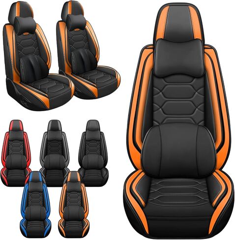 Car Seat Covers Full Set,Car Seat Protector Front Seats,Automotive Leather Car Seat Covers for Cars,Universal Interior Waterproof Seat Covers for Most Cars,Front Seats,Black Orange in Saudi Arabia