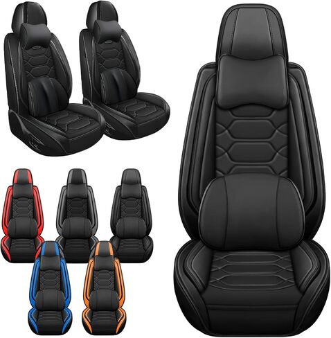 Car Seat Covers Full Set,Car Seat Protector Front Seats,Automotive Leather Car Seat Covers for Cars,Universal Interior Waterproof Seat Covers for Most Cars,Front Seats,Black Orange in Saudi Arabia