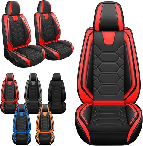 Car Seat Covers Full Set,Car Seat Protector Front Seats,Automotive Leather Car Seat Covers for Cars,Universal Interior Waterproof Seat Covers for Most Cars,Front Seats,Black Orange in Saudi Arabia