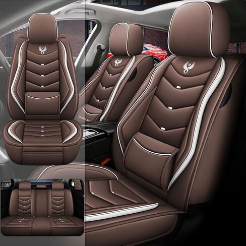 أغطية مقاعد السيارة لسيارة Audi A4 2002-2025، مجموعة كاملة من أغطية مقاعد جلدية فاخرة مقاومة للماء وقابلة للتنفس ومضادة للانزلاق مع تصميم آمن للوسائد الهوائية (بيج، فاخر) in Kuwait