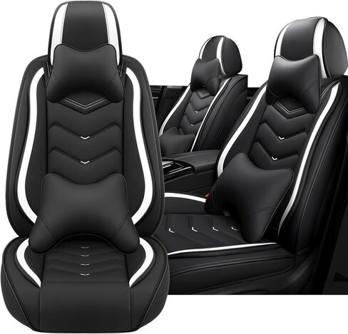 غطاء مقعد السيارة لسيارة Saturn Aura 2007-2009، مجموعة أغطية المقاعد الكاملة، غطاء مقعد مقاوم للماء غير قابل للانزلاق، أغطية مقاعد السيارة من جلد نابا المقاوم للتآكل. (قياسي 5 مقاعد/أسود نقي) in Kuwait