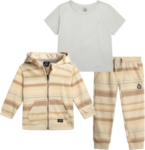 Volcom Toddler Boy Pant Set - 3 Piece Cozy Zip Up Hoodie Short Sleeve Graphic Tee and Jogger Sweatpants Baby Boys Joggers Set in Kuwait