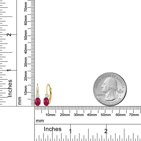 Gem Stone King 14K Yellow Gold Red Ruby and White Created Sapphire Leverback Earrings For Women 1.28 Cttw Gemstone July Birthstone Oval 6X4MM, Round 2MM 3/4 Inch in Saudi Arabia