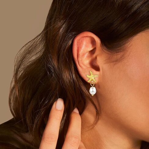 Starfish Earrings with Dangling Pearl Elegant Beach Jewelry for Women Perfect Summer Gift for Tropical Vacation Coastal Outfits as Seashell Earrings and Beachy Accessories in Kuwait