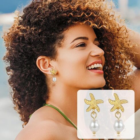 Starfish Earrings with Dangling Pearl Elegant Beach Jewelry for Women Perfect Summer Gift for Tropical Vacation Coastal Outfits as Seashell Earrings and Beachy Accessories in Kuwait
