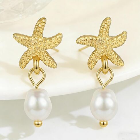 Starfish Earrings with Dangling Pearl Elegant Beach Jewelry for Women Perfect Summer Gift for Tropical Vacation Coastal Outfits as Seashell Earrings and Beachy Accessories in Kuwait