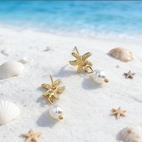 Starfish Earrings with Dangling Pearl Elegant Beach Jewelry for Women Perfect Summer Gift for Tropical Vacation Coastal Outfits as Seashell Earrings and Beachy Accessories in Kuwait