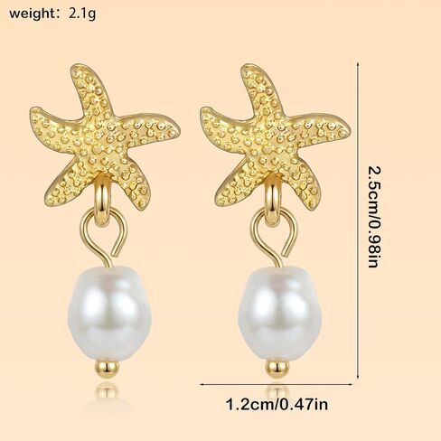 Starfish Earrings with Dangling Pearl Elegant Beach Jewelry for Women Perfect Summer Gift for Tropical Vacation Coastal Outfits as Seashell Earrings and Beachy Accessories in Kuwait