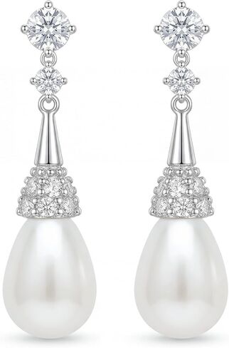 SWEETV Silver Pearl Drop Dangle Earrings for Women, Pearl Dangling Wedding Bridal Earrings for Brides Bridesmaids,Prom Formal Jewelry Gifts in Saudi Arabia