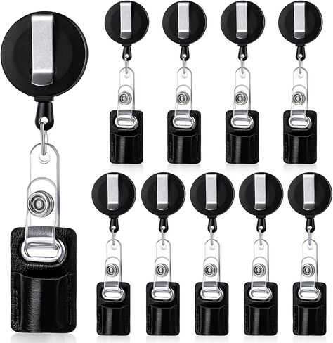 5 Pieces Retractable Pull Pen Pencil Holder Pen Lanyard Leather Portable Pencil Pen Badge Reel Clip for Carpenter Pencil Nurses Teachers Waitresses Workers Contractors School Office Supplies (Black) in Saudi Arabia