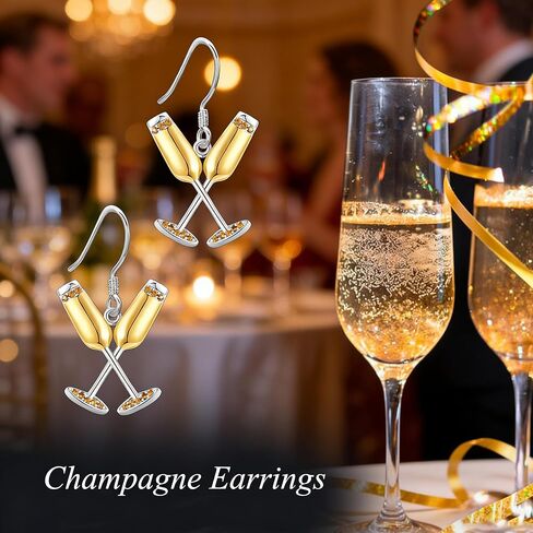 Champagne Earrings 18K Gold Plated Champagne Bottle Dangle Drop Earrings Wine Jewelry Gifts for Women in Saudi Arabia