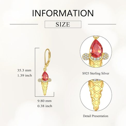 Ice Cream Earrings 925 Sterling Silver Ice Cream Cone Earrings Summer Blingbling Jewelry Gifts for Women in Saudi Arabia