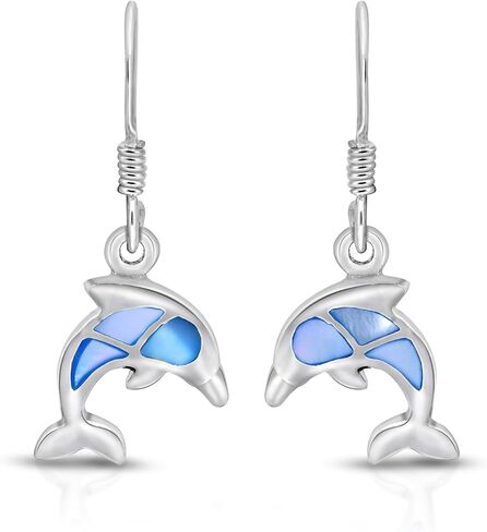 AeraVida 925 Sterling Silver Playful Dolphin Stone Inlay Dangle Earrings in Saudi Arabia