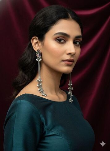 Kashmiri Afghani Indian Earrings for Women Silver Oxidised Boho Statement Long Dangle Jhumka Jhumki Earrings Jewelry in Kuwait