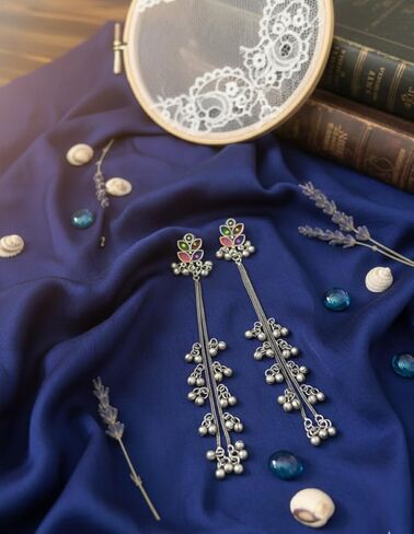 Kashmiri Afghani Indian Earrings for Women Silver Oxidised Boho Statement Long Dangle Jhumka Jhumki Earrings Jewelry in Kuwait