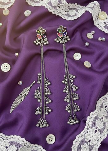 Kashmiri Afghani Indian Earrings for Women Silver Oxidised Boho Statement Long Dangle Jhumka Jhumki Earrings Jewelry in Kuwait