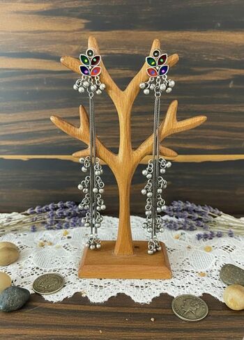 Kashmiri Afghani Indian Earrings for Women Silver Oxidised Boho Statement Long Dangle Jhumka Jhumki Earrings Jewelry in Kuwait