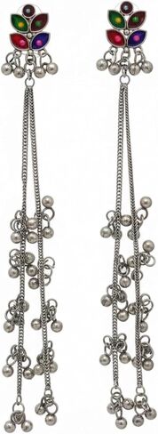 Kashmiri Afghani Indian Earrings for Women Silver Oxidised Boho Statement Long Dangle Jhumka Jhumki Earrings Jewelry in Kuwait
