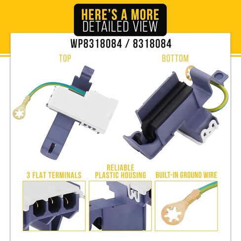 Whirlpool WP8318084 Washer Lid Switch Kenmore Maytag Washing Machine Assembly Door Part AP6012742 PS11745957 LSR5132PQ1 MVWC300VW1 WTW5540SQ0 ITW4300SQ0 LSC9000PW1 RAX4232PQ0 RTW4340SQ0 RTW4440XQ0 in Saudi Arabia