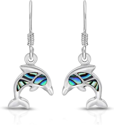 AeraVida 925 Sterling Silver Playful Dolphin Stone Inlay Dangle Earrings in Saudi Arabia