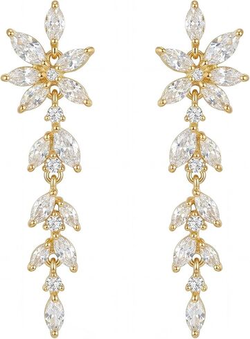 SWEETV Marquise Cubic Zirconia Dangle Earrings for Women, Crystal Wedding Bridal Drop Earrings for Brides Bridesmaids, 18K Silver/Gold Plated Chandelier Earrings for Anniversary Prom Jewelry Gift in Saudi Arabia