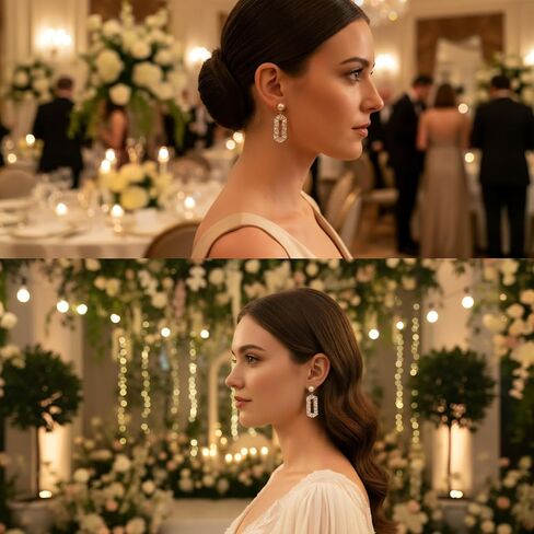 أقراط متدلية من الزركونيا المكعبة باللؤلؤ للنساء، أقراط متدلية هندسية من الفضة الإسترليني لحفلات الزفاف كل يوم in Kuwait