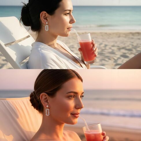 أقراط متدلية من الزركونيا المكعبة باللؤلؤ للنساء، أقراط متدلية هندسية من الفضة الإسترليني لحفلات الزفاف كل يوم in Kuwait