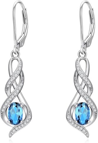 POIUY Infinity Birthstone Leverback Earrings Gift for Women, Infinity Dangle Drop Earring, Anniversary Birthday Mothers Day Jewelry Gifts for Sister Mom Wife Friends Lover Her in Saudi Arabia