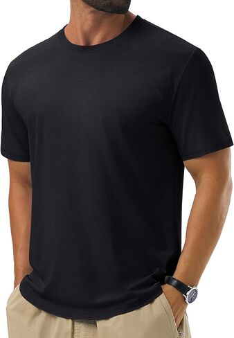 Cotrasen Mens T-Shirts Short Sleeve Curved Hem Lightweight Moisture Wicking Cooling Cotton Blend Casual Crewneck Tee Shirts in Kuwait