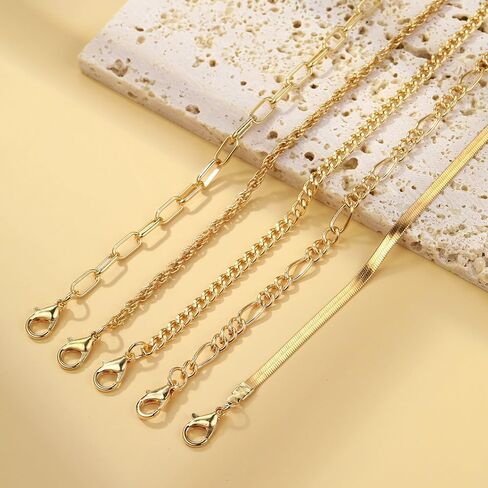 Gold Bracelets for Women Waterproof, 14K Real Gold Jewelry Sets for Women Trendy Thin Dainty Stackable Cuban Link Paperclip Chain Bracelet Pack Fashion Accessories Gifts for Womens in Kuwait