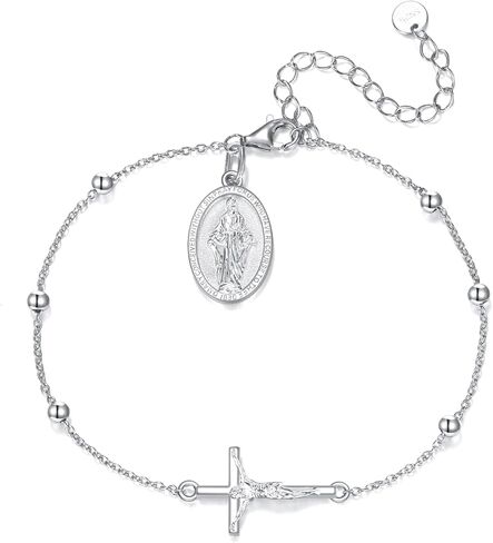 Catholic Rosary Bracelet for Women 925 Sterling Silver Crucifix Cross Virgin Mary Medal Beaded Chain Religious Jewelry Gift for Her in Kuwait