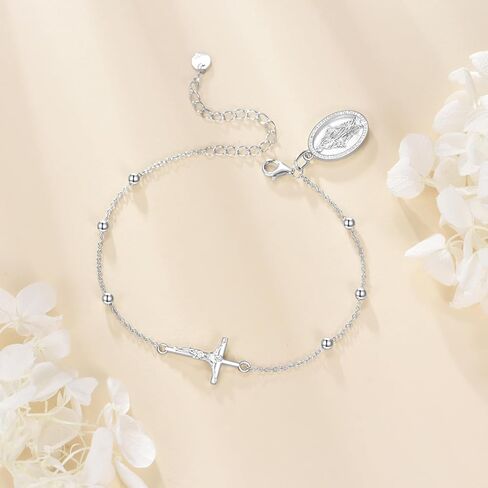 Catholic Rosary Bracelet for Women 925 Sterling Silver Crucifix Cross Virgin Mary Medal Beaded Chain Religious Jewelry Gift for Her in Kuwait