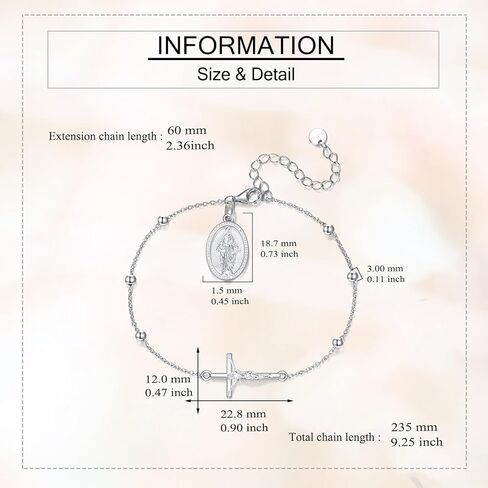 Catholic Rosary Bracelet for Women 925 Sterling Silver Crucifix Cross Virgin Mary Medal Beaded Chain Religious Jewelry Gift for Her in Kuwait