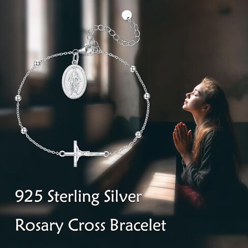 Catholic Rosary Bracelet for Women 925 Sterling Silver Crucifix Cross Virgin Mary Medal Beaded Chain Religious Jewelry Gift for Her in Kuwait