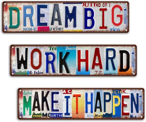 Vintage Street Sign Dream Big Work Hard Make It Happen Wall Decor Metal Tin Signs Poster - 3 PCS in Kuwait