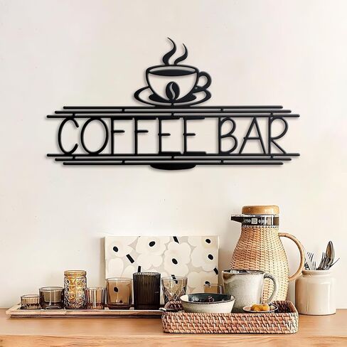 Black Metal Coffee Bar Sign for Wall Coffee Signs for Cafe Station Cafe Wall Decor Kitchen Accessories Black Cup Letter Sign for Home Kitchen Cafe Bar Office (Elegant) in Saudi Arabia