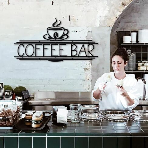 Black Metal Coffee Bar Sign for Wall Coffee Signs for Cafe Station Cafe Wall Decor Kitchen Accessories Black Cup Letter Sign for Home Kitchen Cafe Bar Office (Elegant) in Saudi Arabia