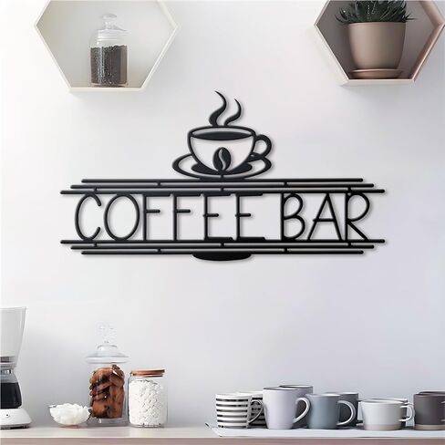 Black Metal Coffee Bar Sign for Wall Coffee Signs for Cafe Station Cafe Wall Decor Kitchen Accessories Black Cup Letter Sign for Home Kitchen Cafe Bar Office (Elegant) in Saudi Arabia