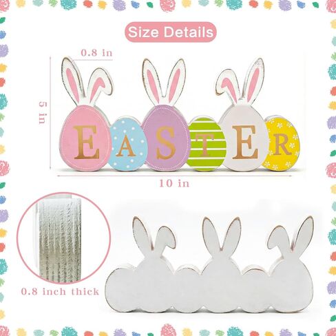 Easter Decorations Table Decor, Rustic Easter Eggs with Bunny Ears Colorful Painted Wooden Sign, Morden Style with Golden EASTER Letter, Farmhouse Style Table Centerpiece Tiered Tray Decoration Set for Home, Mantel, Shelf, Indoor in Saudi Arabia