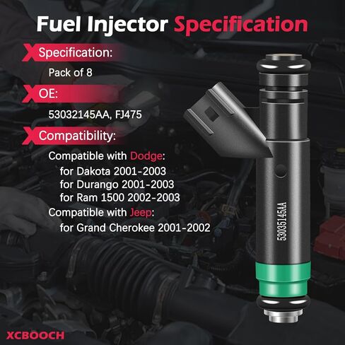 Fuel Injectors Set of 8 Compatible with Dodge for Dakota Durango 2001-2003, for Ram 1500 2002-2003, for Jeep for Grand Cherokee 2001-2002, Replace 53032145AA FJ475 812-12144 in Kuwait
