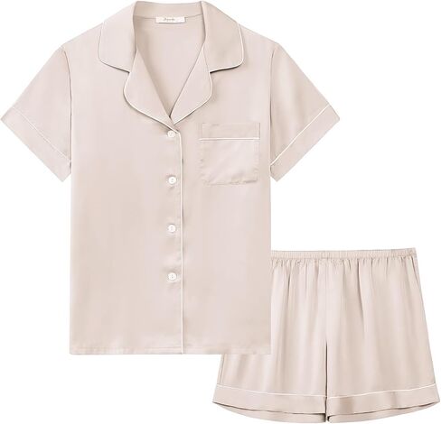 Joyaria Cooling Pajamas Shorts Set Lightweight Button Down PJs Women Summer Ultra Soft Stretchy Silk Satin Sleepwear in Kuwait