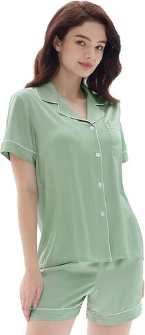 Joyaria Cooling Pajamas Shorts Set Lightweight Button Down PJs Women Summer Ultra Soft Stretchy Silk Satin Sleepwear in Kuwait