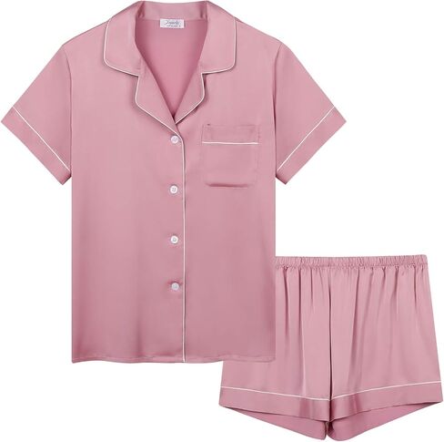 Joyaria Cooling Pajamas Shorts Set Lightweight Button Down PJs Women Summer Ultra Soft Stretchy Silk Satin Sleepwear in Kuwait