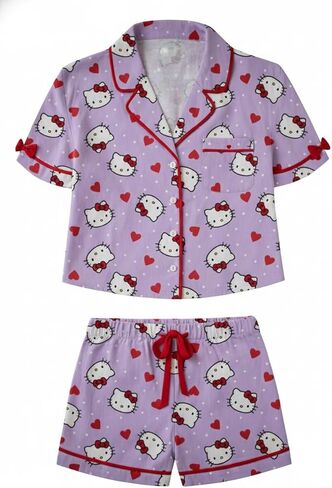 مجموعة السراويل القصيرة Bioworld Hello Kitty Head AOP ذات نقاط بيضاء وقلوب حمراء وأقواس حمراء in Saudi Arabia
