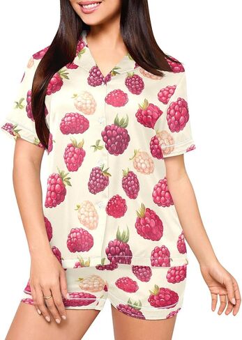 Satin Pajama Set for Women,Flower Pink Summer Womens Pajama Sets Shorts 2 Piece Sleeve Pjs Sets for Women S-XXL in Saudi Arabia
