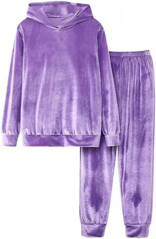 Womens 2 Piece Sweatsuits Set Fall Lounge Pajama Set Velvet Long Sleeve Hoodie Jogging Suit in Kuwait