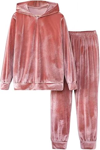 Womens 2 Piece Sweatsuits Set Fall Lounge Pajama Set Velvet Long Sleeve Hoodie Jogging Suit in Saudi Arabia