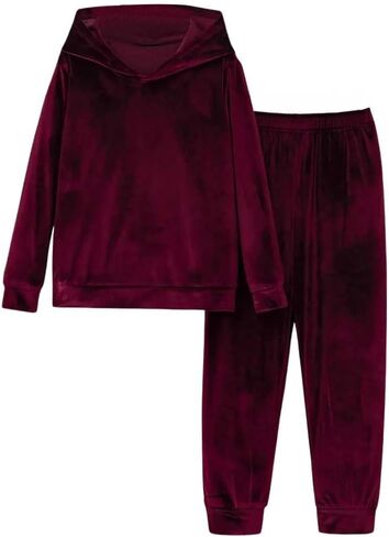 Womens 2 Piece Sweatsuits Set Fall Lounge Pajama Set Velvet Long Sleeve Hoodie Jogging Suit in Saudi Arabia